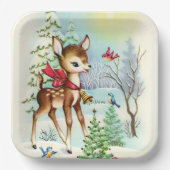 Retro vintage kersthert Holiday Papieren Bordje (Voorkant)