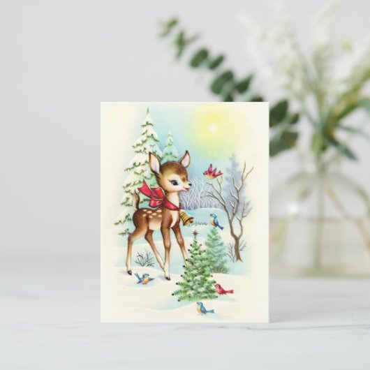 Retro vintage Kerstherten Vakantie briefkaart (Staand voorkant)