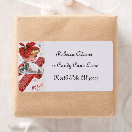 retro vintage kerstinnemende dame etiket