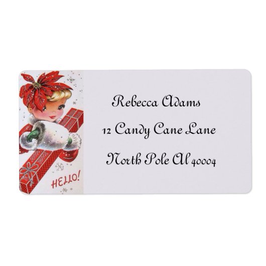 retro vintage kerstinnemende dame etiket (Voorkant)