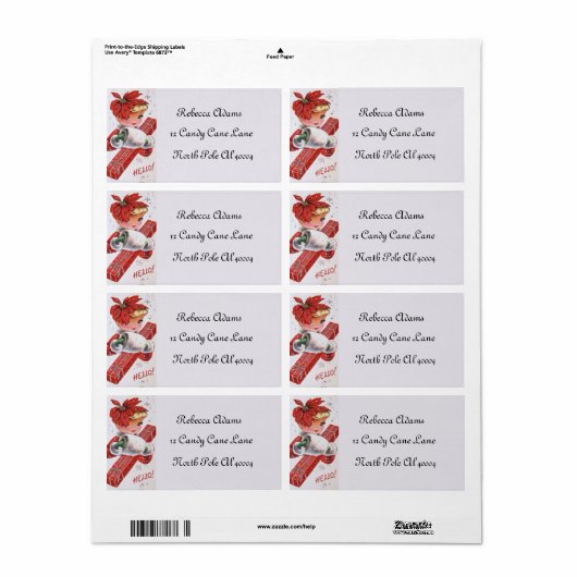 retro vintage kerstinnemende dame etiket (Full Sheet)