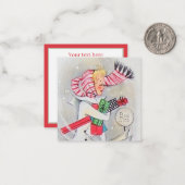 retro vintage kerstinnemende dame voegt tekst toe notitiekaartje (Voorkant / Achterkant in situ)