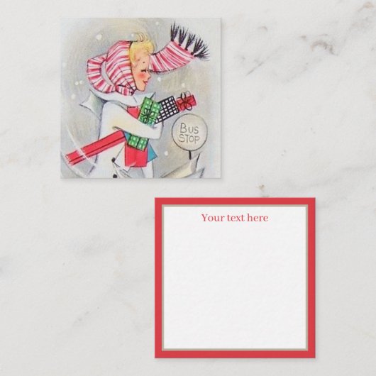 retro vintage kerstinnemende dame voegt tekst toe notitiekaartje (Voorkant / Achterkant)