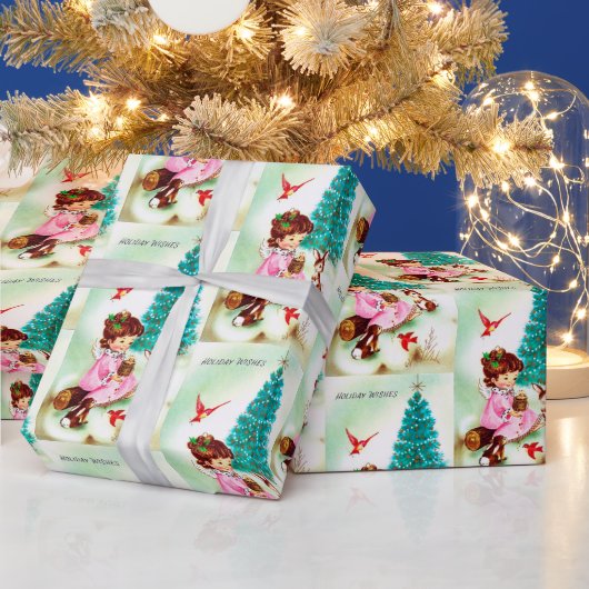 Retro Vintage-kerstinslag Cadeaupapier (Feestdagen)