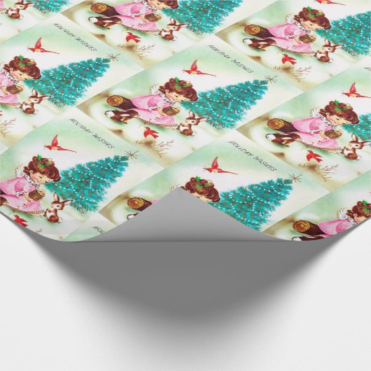 Retro Vintage-kerstinslag Cadeaupapier (Hoek)