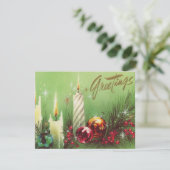 retro vintage kerstkaars feestdagenkaart (Staand voorkant)