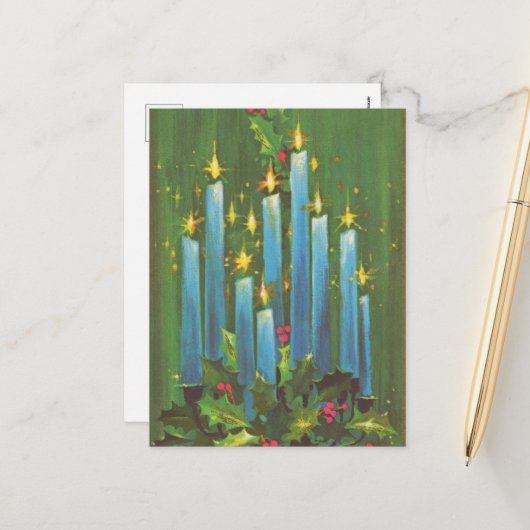 retro vintage kerstkaarsen feestdagenkaart (Voorkant / Achterkant in situ)