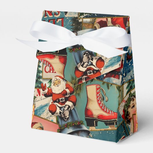 Retro Vintage Kerstkaarten Collage Bedankdoosjes (Voorkant Zijde)