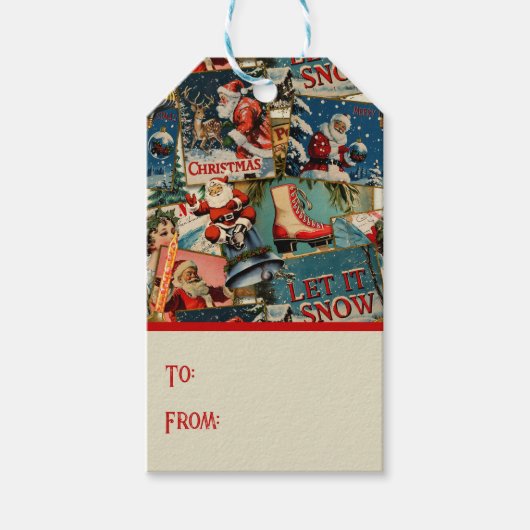 Retro Vintage Kerstkaarten Collage Cadeaulabel (Voorkant)