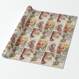 Retro Vintage Kerstkaarten Collage Cadeaupapier