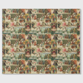 Retro Vintage Kerstkaarten Collage Cadeaupapier (Vlak)