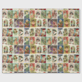 Retro Vintage Kerstkaarten Collage Cadeaupapier (Vlak)