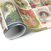 Retro Vintage Kerstkaarten Collage Cadeaupapier (Rol Hoek)