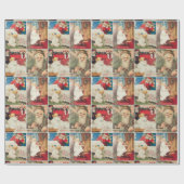 Retro Vintage Kerstkaarten Collage Cadeaupapier (Vlak)