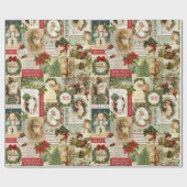 Retro Vintage Kerstkaarten Collage Cadeaupapier (Vlak)
