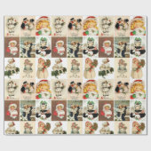 Retro Vintage Kerstkaarten Collage Cadeaupapier (Vlak)