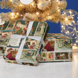 Retro Vintage Kerstkaarten Collage Cadeaupapier