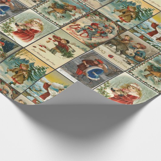Retro Vintage Kerstkaarten Collage Cadeaupapier (Hoek)