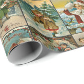 Retro Vintage Kerstkaarten Collage Cadeaupapier (Rol Hoek)