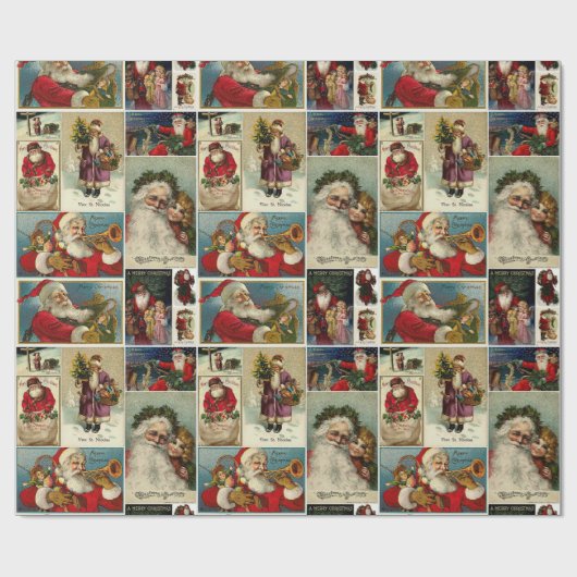 Retro Vintage Kerstkaarten Collage Cadeaupapier (Vlak)