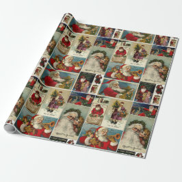 Retro Vintage Kerstkaarten Collage Cadeaupapier
