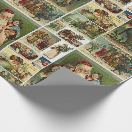 Retro Vintage Kerstkaarten Collage Cadeaupapier (Hoek)