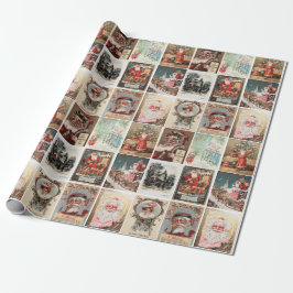 Retro Vintage Kerstkaarten Collage Cadeaupapier