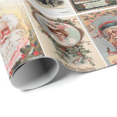 Retro Vintage Kerstkaarten Collage Cadeaupapier (Rol Hoek)