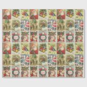 Retro Vintage Kerstkaarten Collage Cadeaupapier (Vlak)