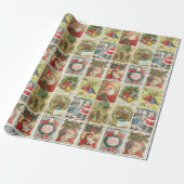 Retro Vintage Kerstkaarten Collage Cadeaupapier (Uitgerold)
