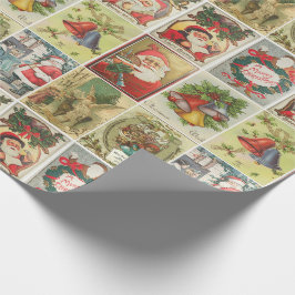 Retro Vintage Kerstkaarten Collage Cadeaupapier