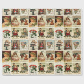 Retro Vintage Kerstkaarten Collage Cadeaupapier (Vlak)