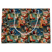 Retro Vintage Kerstkaarten Collage Groot Cadeauzakje (Voorkant)