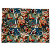 Retro Vintage Kerstkaarten Collage Groot Cadeauzakje (Achterkant)
