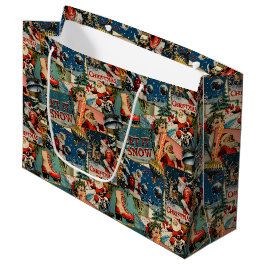 Retro Vintage Kerstkaarten Collage Groot Cadeauzakje