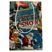 Retro Vintage Kerstkaarten Collage Medium Cadeauzakje (Voorkant)