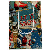 Retro Vintage Kerstkaarten Collage Medium Cadeauzakje (Achterkant)