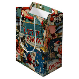 Retro Vintage Kerstkaarten Collage Medium Cadeauzakje