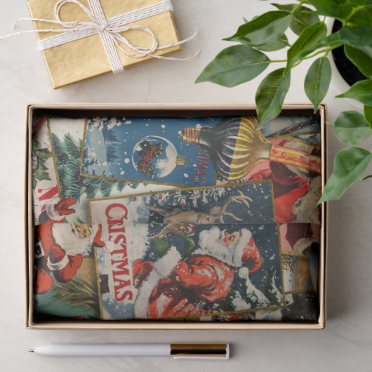 Retro Vintage Kerstkaarten Collage Tissuepapier (Geschenk)