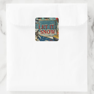 Retro Vintage Kerstkaarten Collage Vierkante Sticker