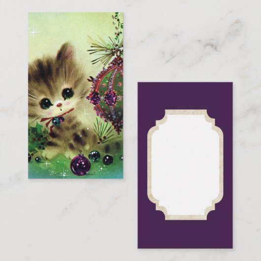 Retro Vintage-kerstkat: berichtkaart toevoegen Visitekaartje (Voorkant / Achterkant)