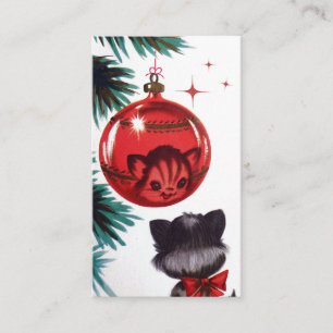 Retro Vintage-kerstkat: berichtkaart toevoegen Visitekaartje