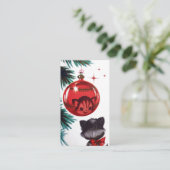 Retro Vintage-kerstkat: berichtkaart toevoegen Visitekaartje (Staand voorkant)