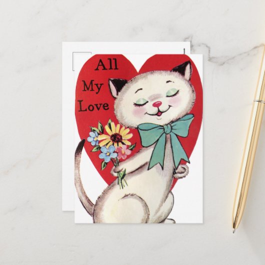 retro vintage kerstkat feestdagenkaart (Voorkant / Achterkant in situ)