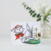 retro vintage kerstkat feestdagenkaart (Staand voorkant)
