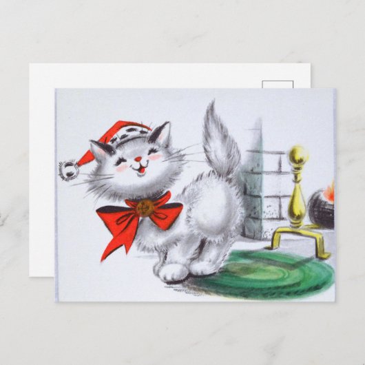 retro vintage kerstkat feestdagenkaart (Voorkant / Achterkant)