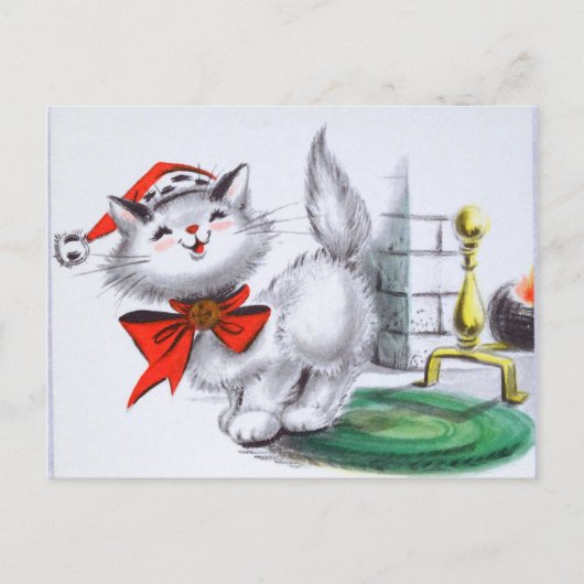 retro vintage kerstkat feestdagenkaart (Voorkant)