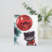 Retro Vintage Kerstkat voeg berichtkaart toe Feestdagenkaart (Staand voorkant)