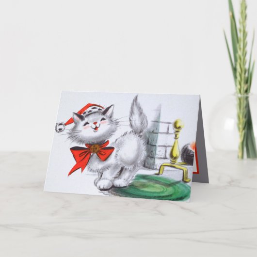 retro vintage kerstkat voegt sentiment toe feestdagen kaart (Voorkant)