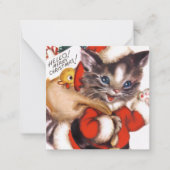 retro vintage kerstkat voegt tekst toe notitiekaartje (Voorkant)